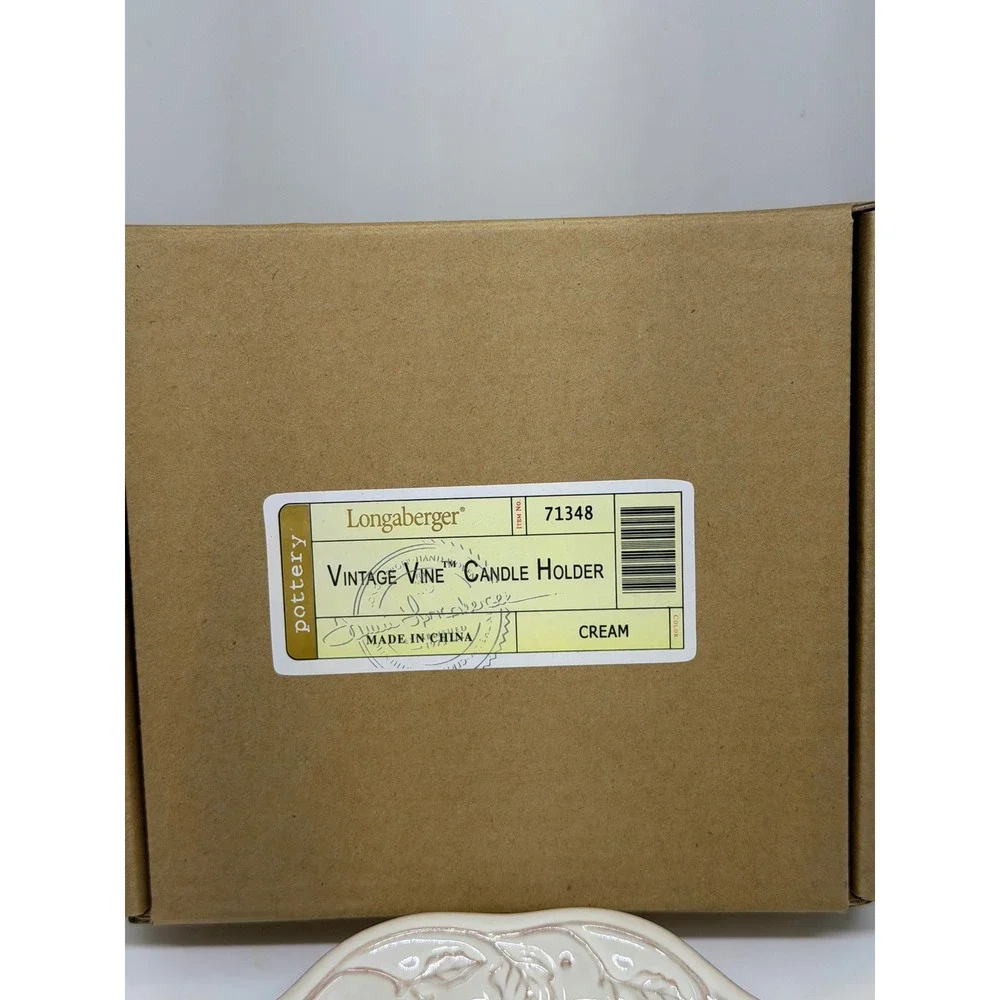 Longaberger VTG‎ Vine Candle Holder Cream Pottery Embossed Leaf Scalloped 71348